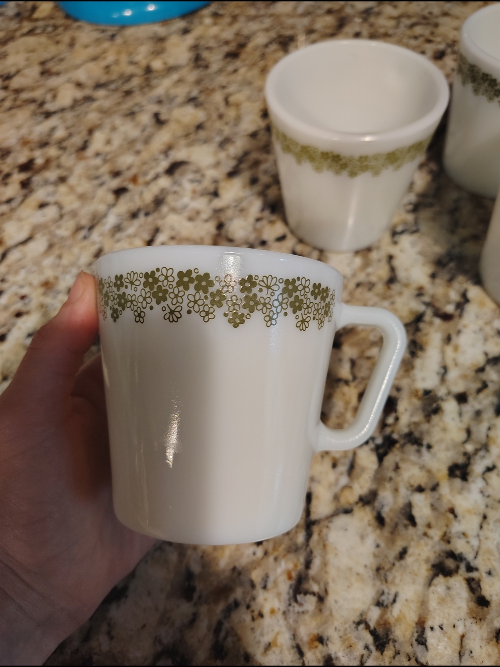 White Ceramic Mug with Green Floral Border